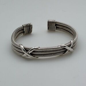 Gorgeous Solid Sterling Silver Cable and X Cuff Bracelet Heavy